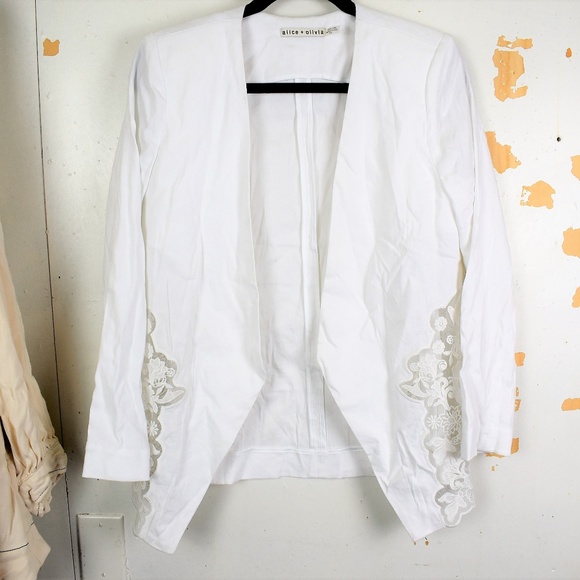 Alice + Olivia Jenice White Linen Open Blazer Sz M - Picture 5 of 11
